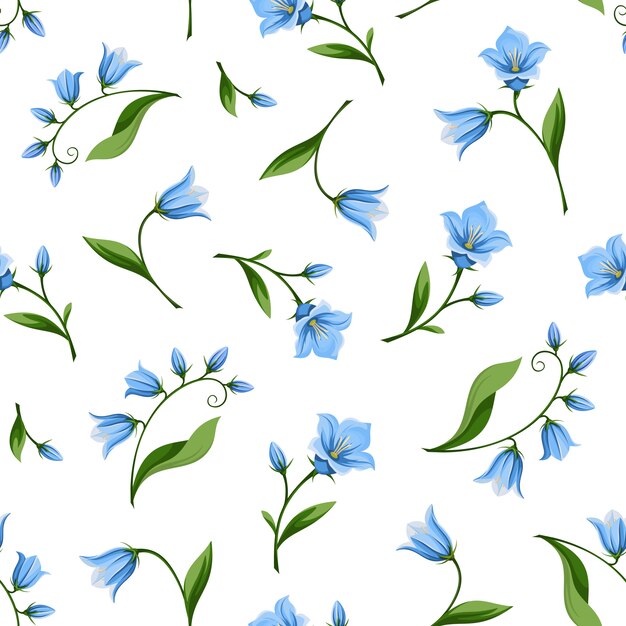 Vector seamless pattern with bluebell flowers. illustration.