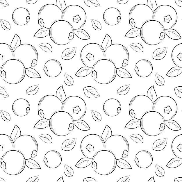 Seamless pattern with blueberries and leaves.