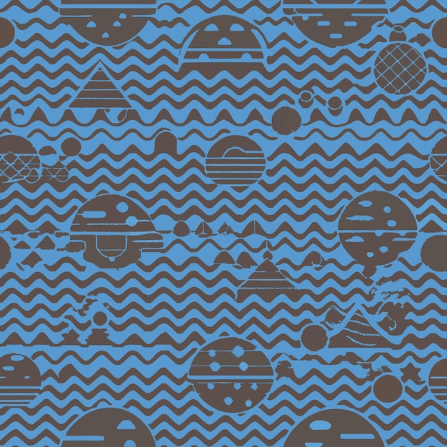 Vector seamless pattern with a boat and a blue background