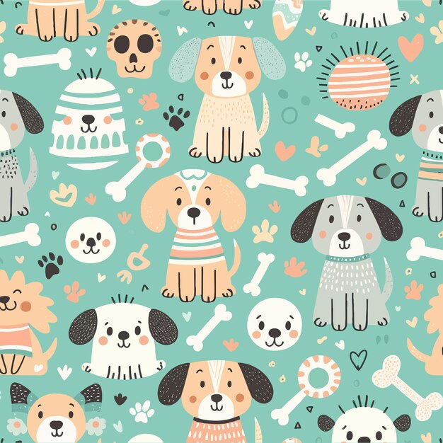 Vector seamless pattern with body of different breeds dogs corgi pug chihuahua terrier husky pomeran