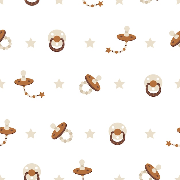 Seamless pattern with boho baby pacifiers.