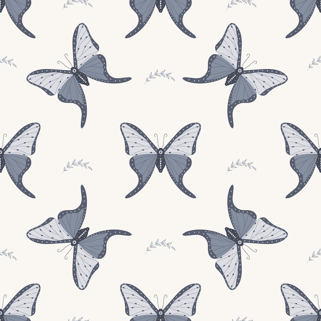 Seamless pattern with boho butterfly. Insect with celestial elements.