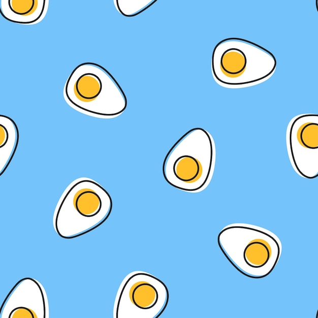 Seamless pattern with boiled eggs and blue background