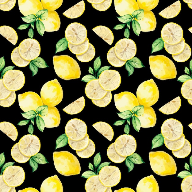 Seamless pattern with bright lemons and leaves