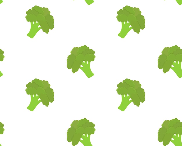 Seamless pattern with broccoli on white background Vegan concept