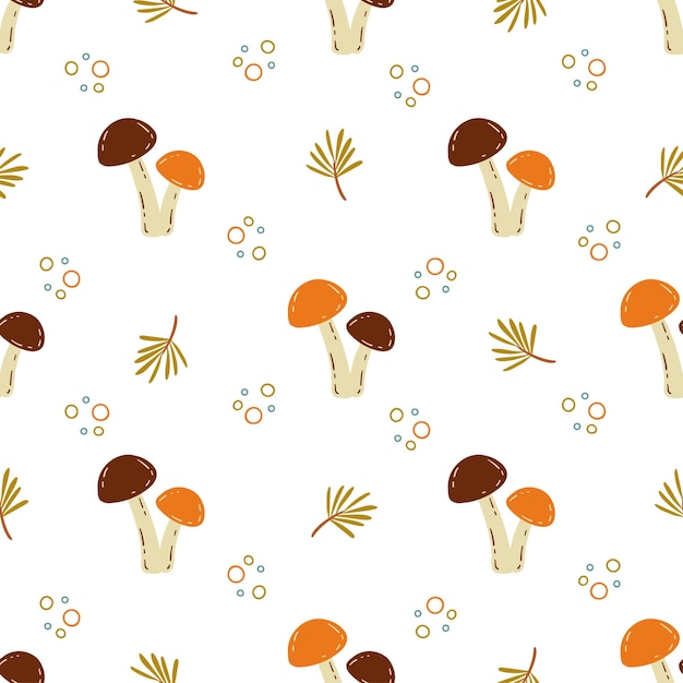 Seamless pattern with brown cup boletus and leaves