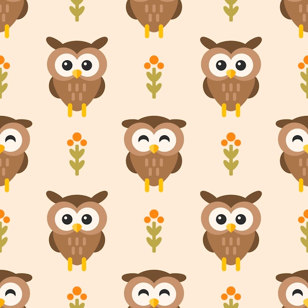 Seamless pattern with brown owls