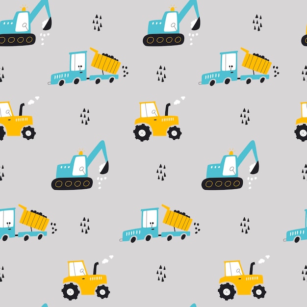 Seamless pattern with building equipment Kids print Vector hand drawn illustration