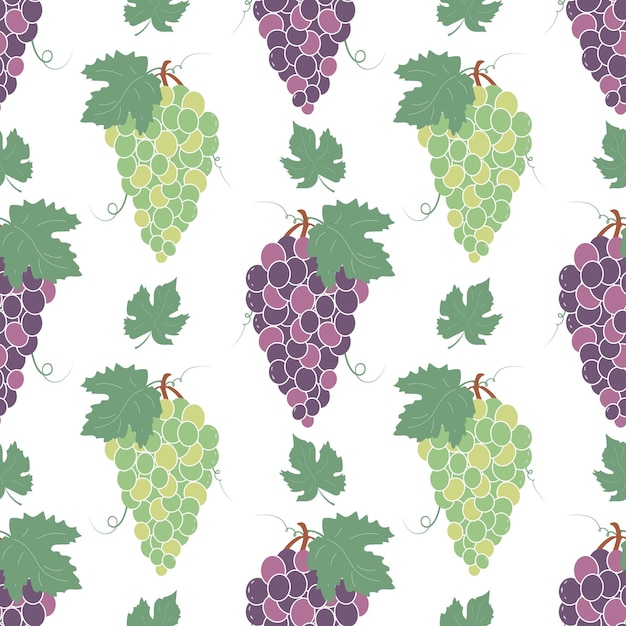 Seamless pattern with bunches of grapes and leaves Fruit pattern