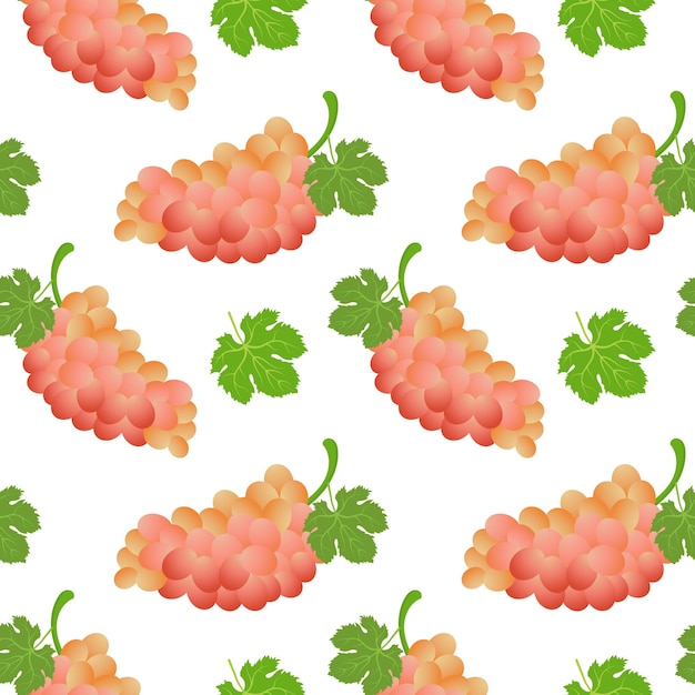 Seamless pattern with bunches of grapes and leaves on a white background Fruit background print