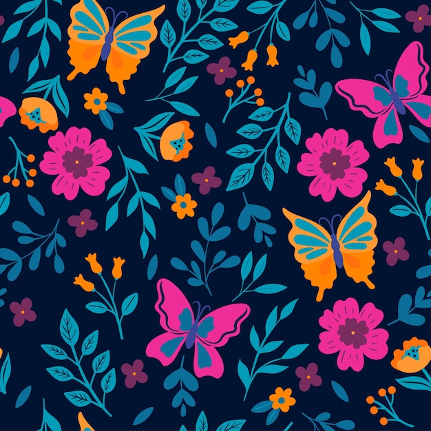 Seamless pattern with butterflies and flowers