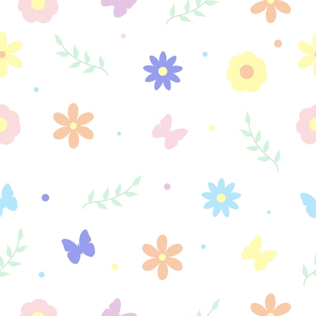 Seamless pattern with butterfly flowers and leaves