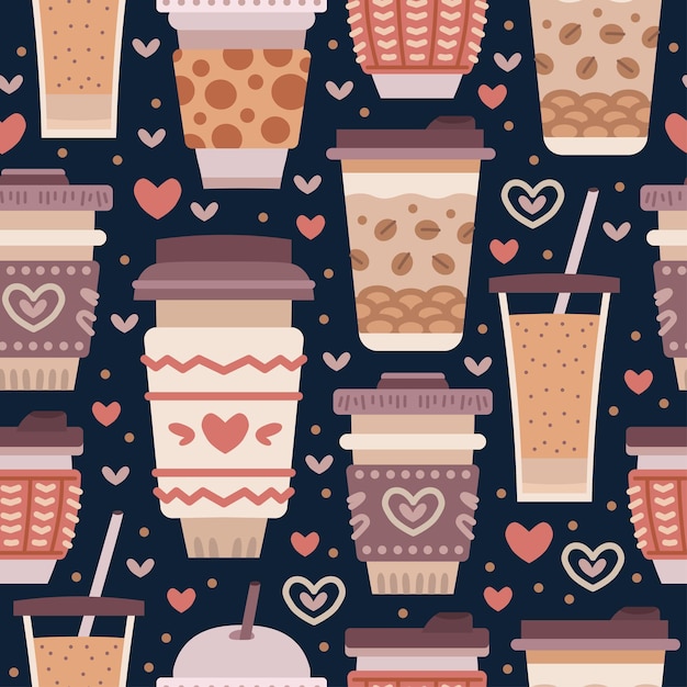 seamless pattern with cacao drink and coffee