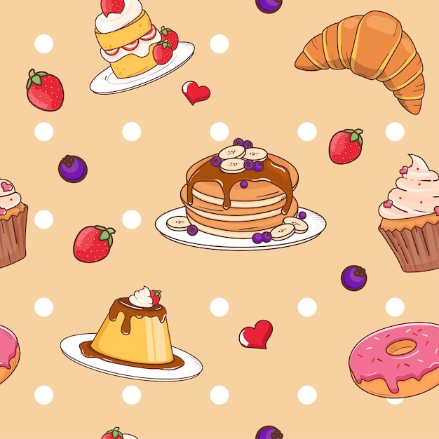 Seamless pattern with cakes and desserts Vector illustration in cartoon style