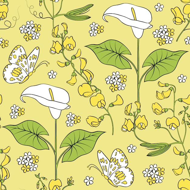 Seamless pattern with calla flowers