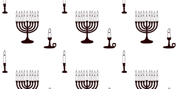 Vector seamless pattern with a candlestick with a candle and a hanukkah menorah