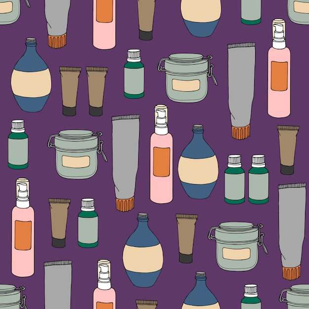 Seamless pattern with cans, bottles and vials