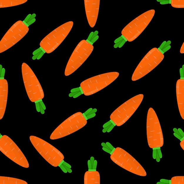 Seamless pattern with carrots on a black background Cute textile pattern