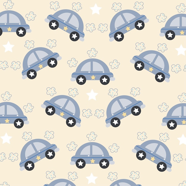 Seamless pattern with cars and flowers perfect for wrapping paper