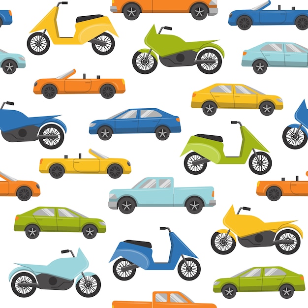 Seamless pattern with cars and motorbikes