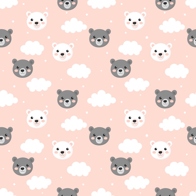 Seamless pattern with cartoon baby teddy bears