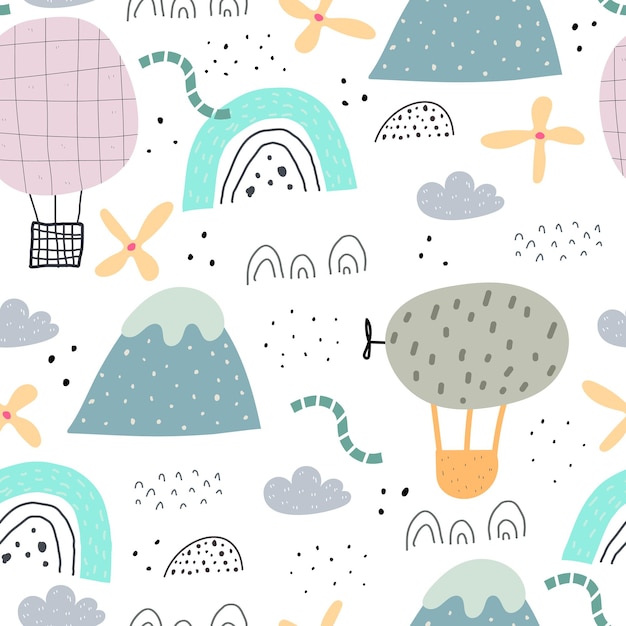 seamless pattern with cartoon balloons rainbow