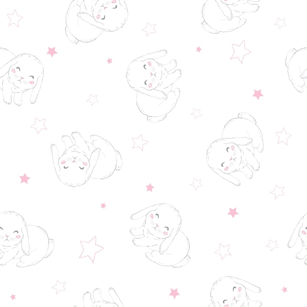 Seamless pattern with cartoon bunnies 