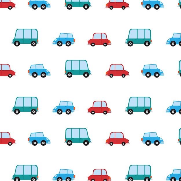 Seamless pattern with cartoon cars background. Vector illustration.