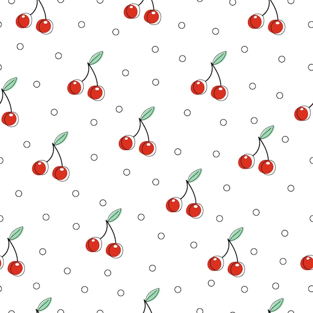 Seamless pattern with cartoon cherry