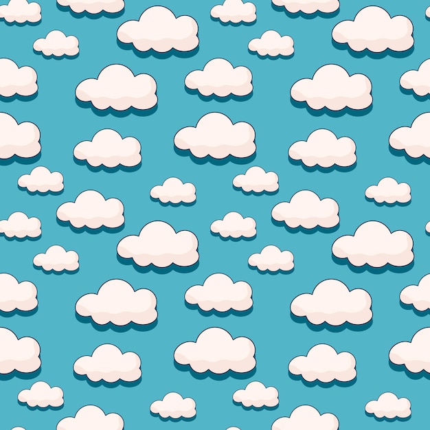 Seamless pattern with cartoon clouds and their shadow in the style of comics of the 70s