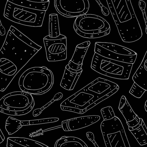 seamless pattern with cartoon cosmetics