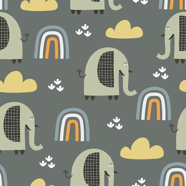 Seamless pattern with cartoon elephants