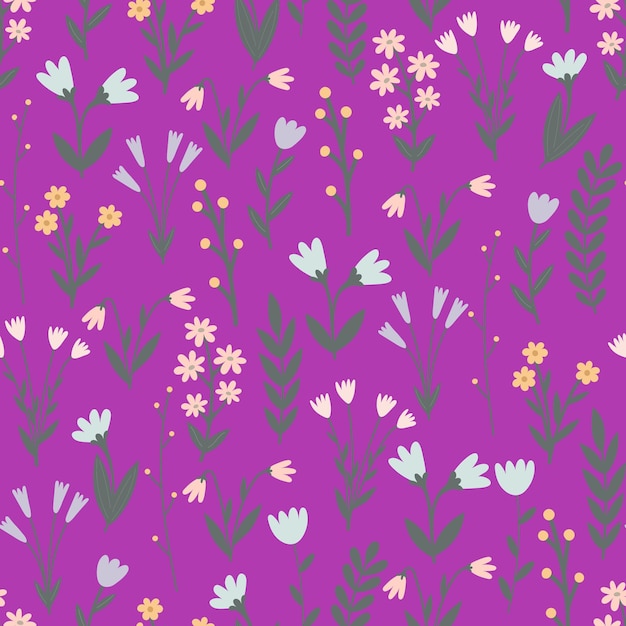 seamless pattern with cartoon flowers twig