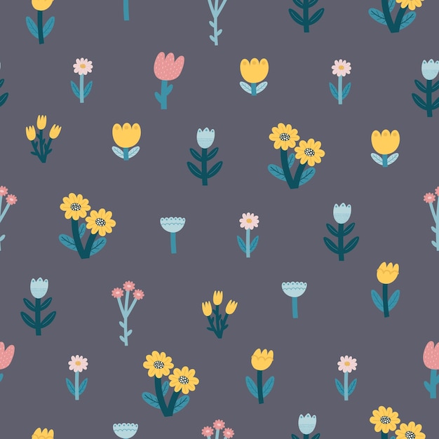 seamless pattern with cartoon flowers