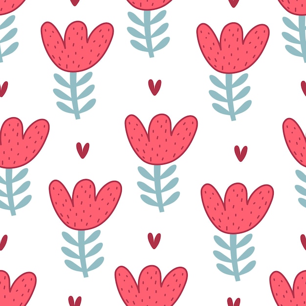 seamless pattern with cartoon flowers