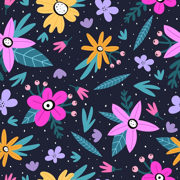 Seamless pattern with cartoon flowers