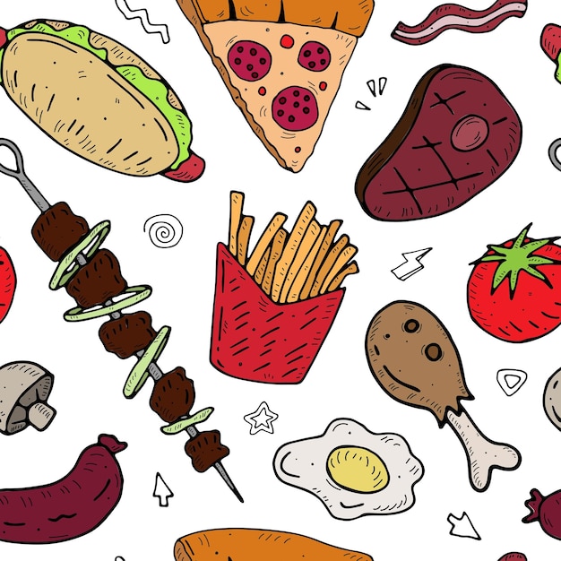 seamless pattern with cartoon food