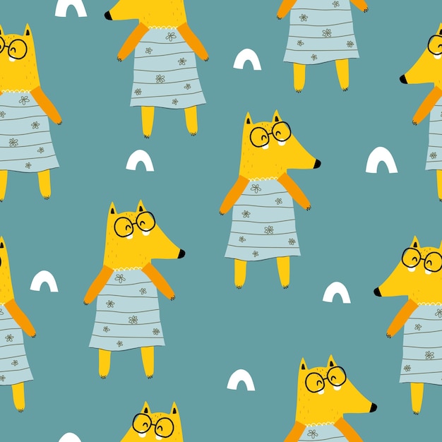 Seamless pattern with cartoon foxes