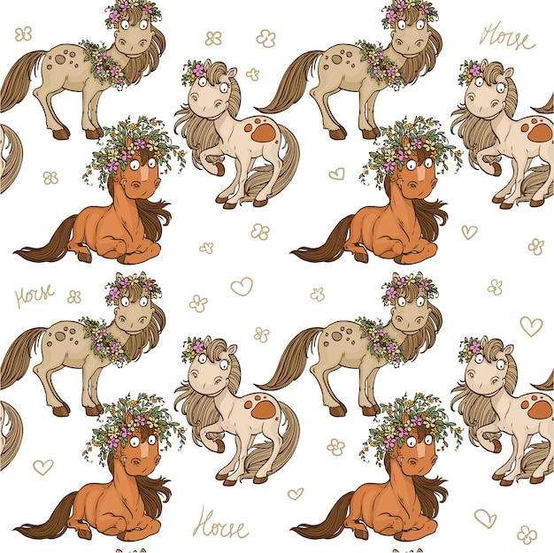 Seamless pattern with cartoon horses