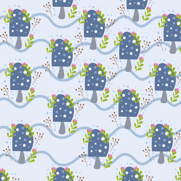 Seamless pattern with cartoon mushroom