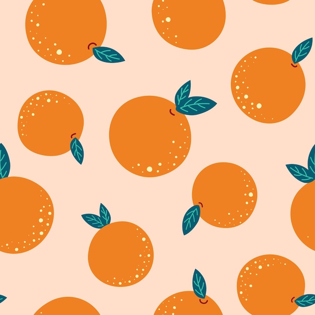 Seamless pattern with cartoon oranges on a pale pink background