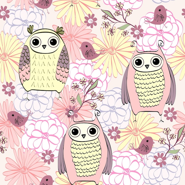 Seamless pattern with cartoon owl