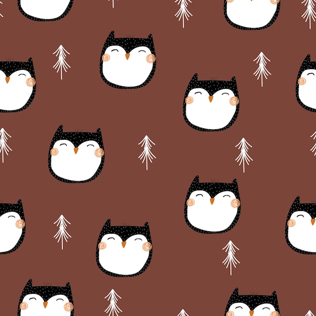 Seamless pattern with cartoon owls