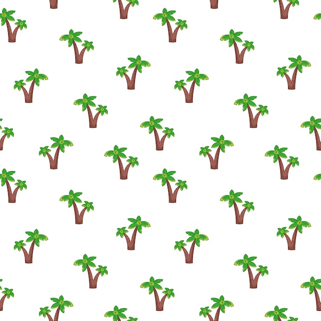 Seamless pattern with cartoon palm trees on a white background Vector illustration in a flat style