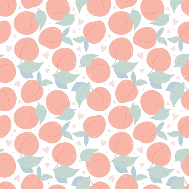 seamless pattern with cartoon peaches and hearts