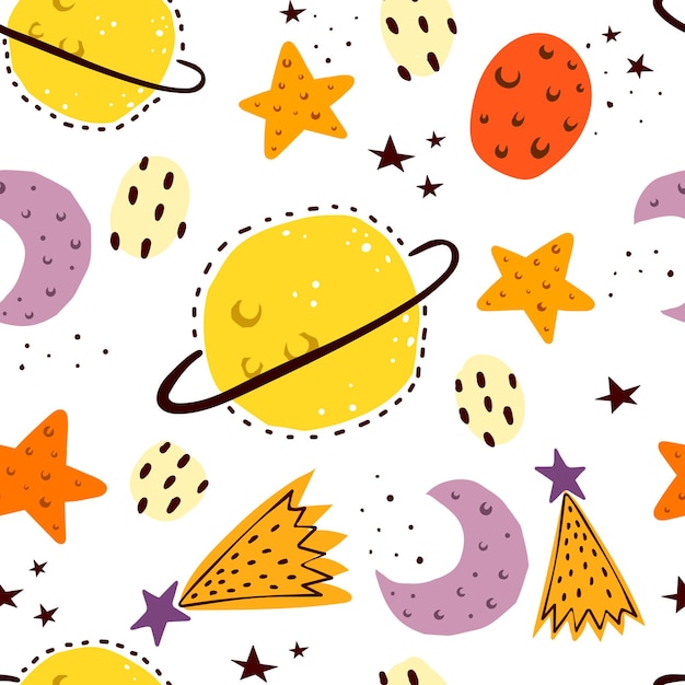 Seamless pattern with cartoon planets