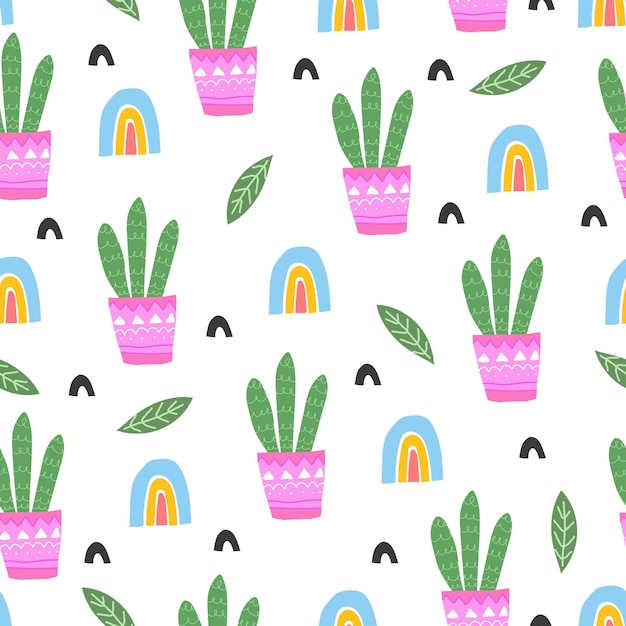 Seamless pattern with cartoon plants