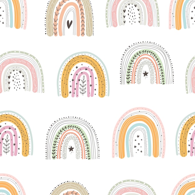 seamless pattern with cartoon rainbows