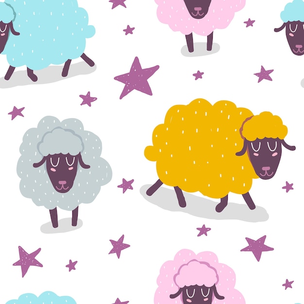 Seamless pattern with cartoon sheep