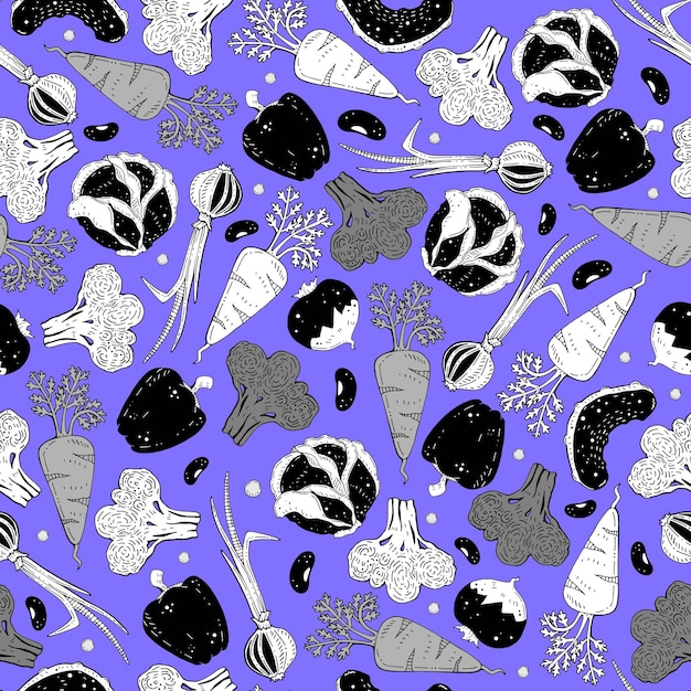 Seamless pattern with cartoon vegetables